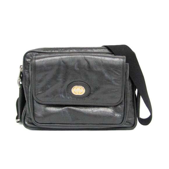 GUCCI Black Leather Messenger Shoulder Bag